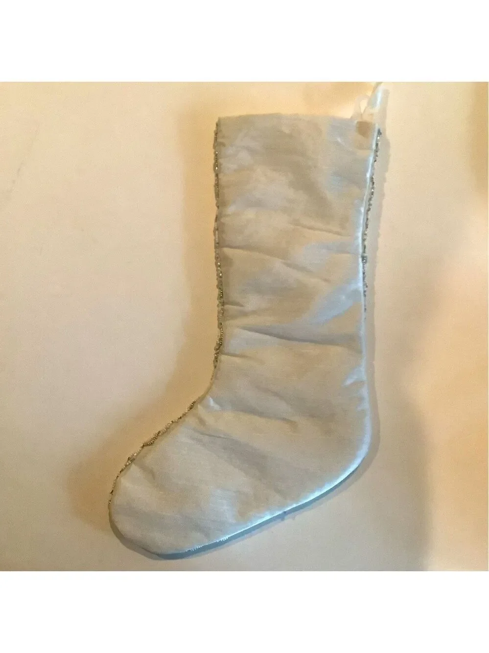 Rache Zoe Silver Champagne Beaded Ornate Lined Christmas Stocking New